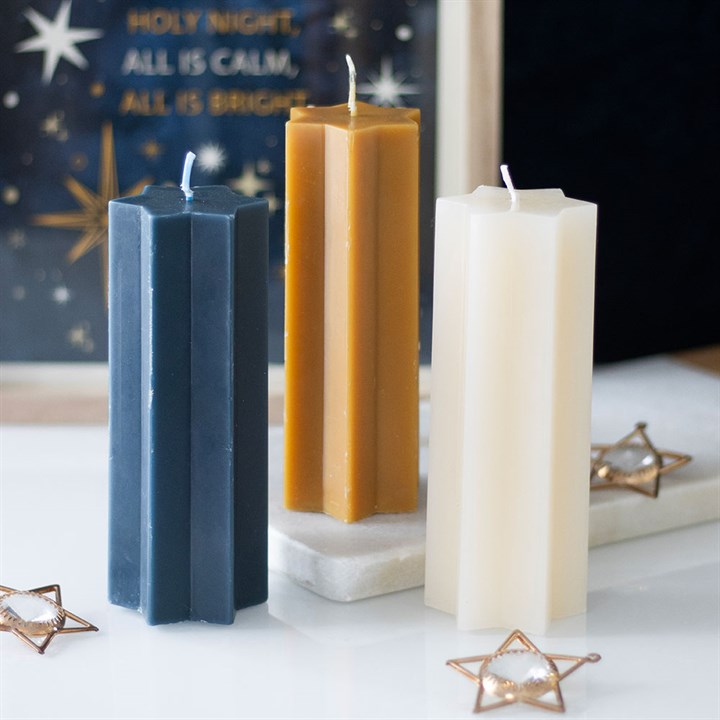 Navy Starry Night Star Shaped Taper Candle