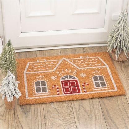 Natural Candy Cane Gingerbread House Doormat