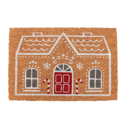 Natural Candy Cane Gingerbread House Doormat