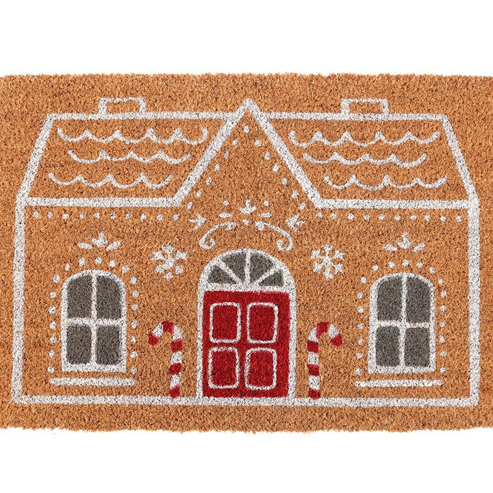 Natural Candy Cane Gingerbread House Doormat