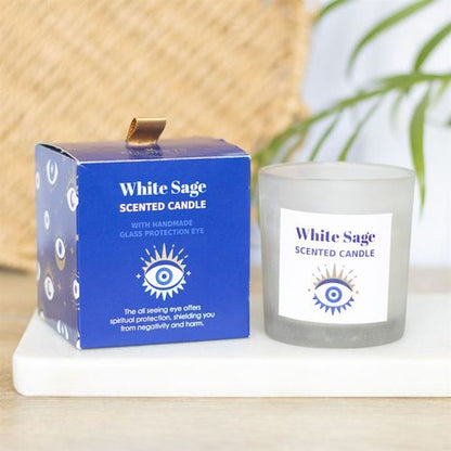 All Seeing Eye White Sage Crystal Chip Protection Candle